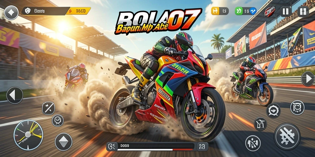 Gameplay seru di BOLA07 dengan balapan motor yang intens.