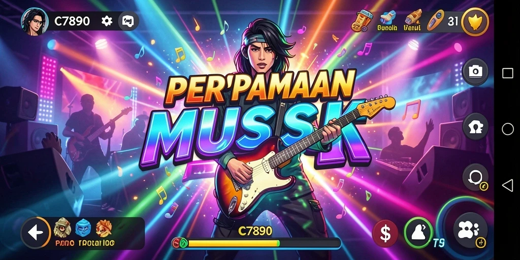 Tangkapan layar gameplay C7890 menampilkan tantangan musik yang menarik.