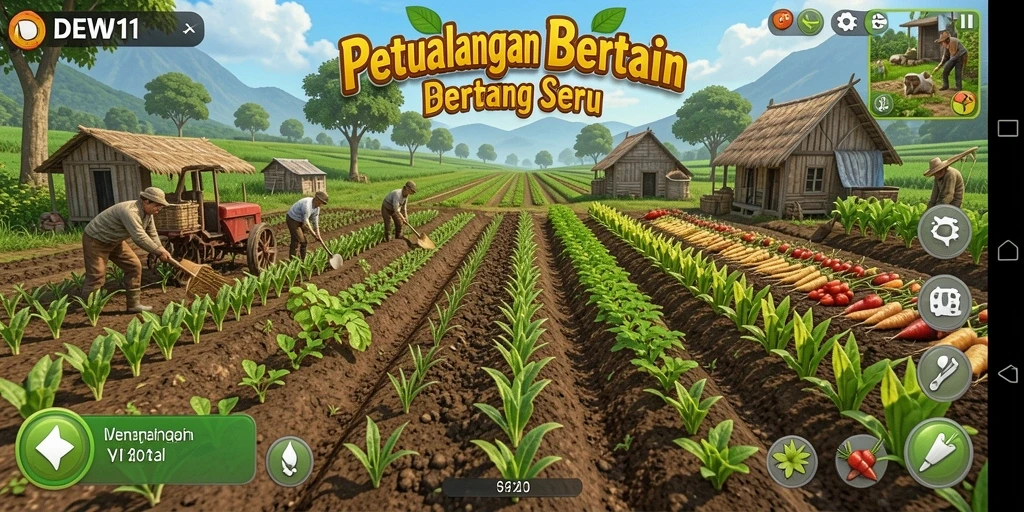 Gameplay seru di DEWI11 yang menampilkan aktivitas bertani.