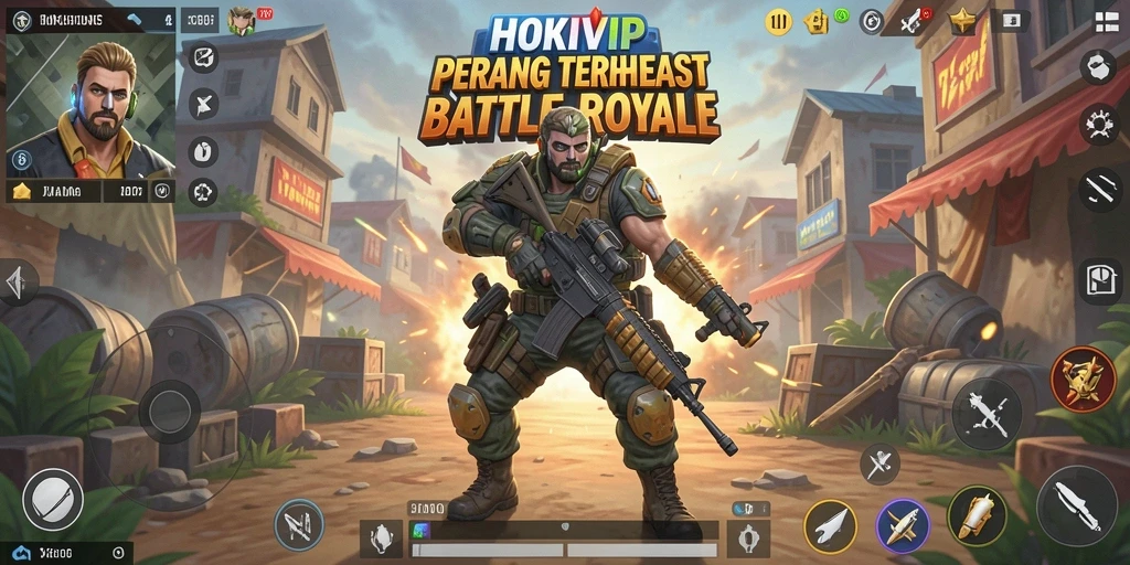 Screenshot HOKIVIP menunjukkan aksi cepat dalam pertempuran Battle Royale.