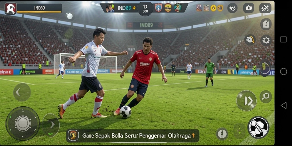 Screenshot menampilkan aksi intens dalam permainan sepak bola.