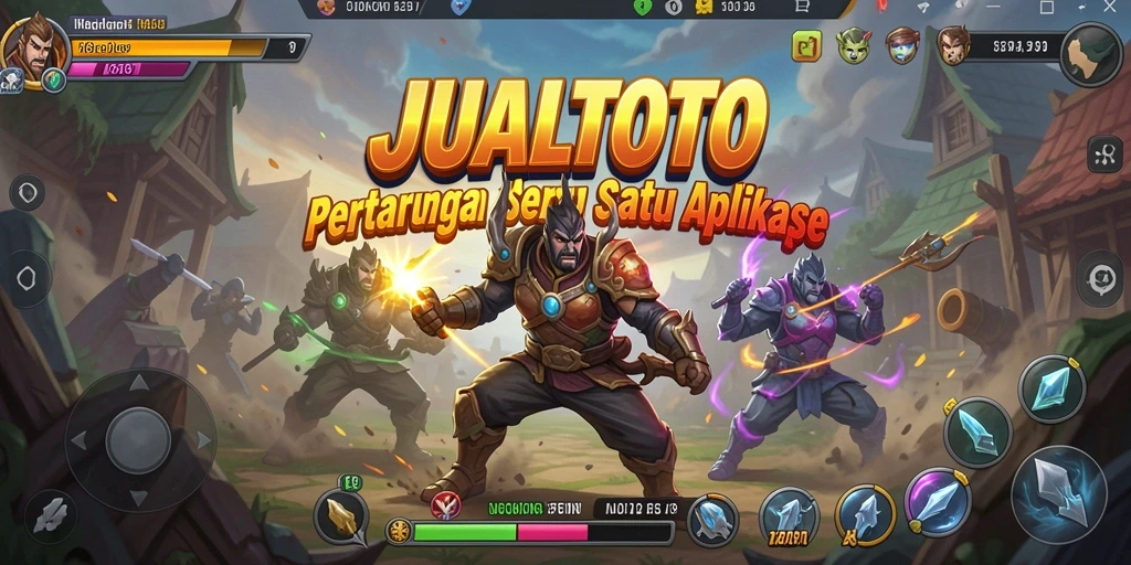 Screenshot menunjukkan pertarungan intens antar karakter JUALTOTO.