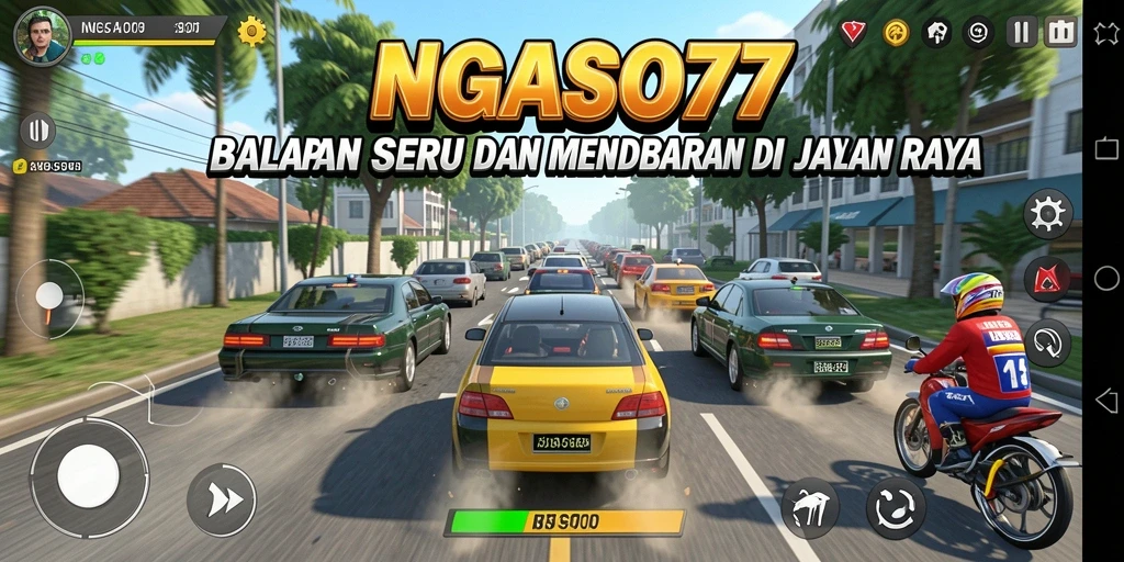 Gameplay NGASO77 yang intens dan seru saat balapan.
