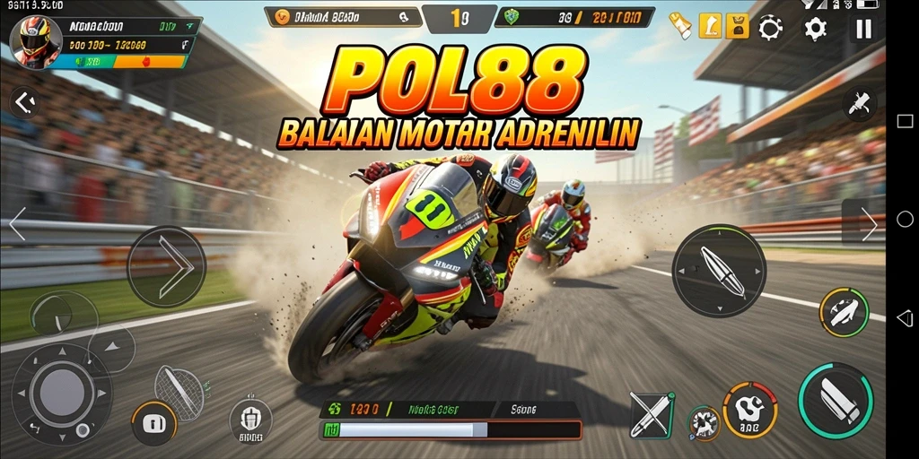 Screenshot utama POL88 menampilkan balapan motor yang mendebarkan.