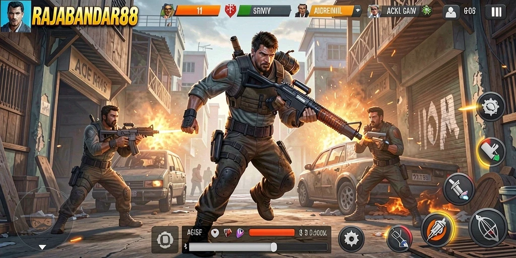 Tampilan aksi seru dalam RAJABANDAR88, penuh adrenalin.