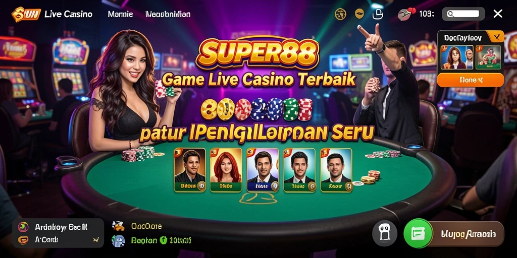 Screenshot utama SUPER88 menampilkan dealer langsung dalam permainan Live Casino.