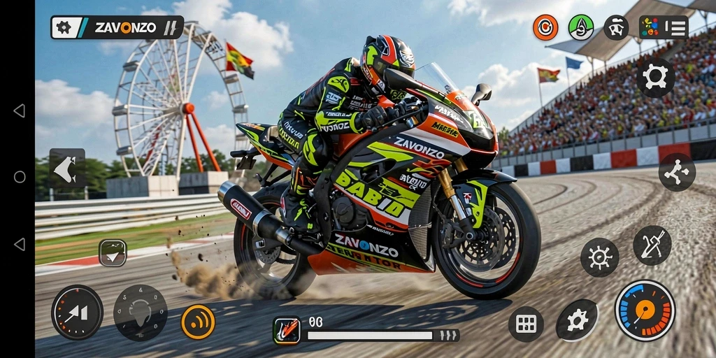 Gameplay seru balapan motor dengan lintasan menantang.