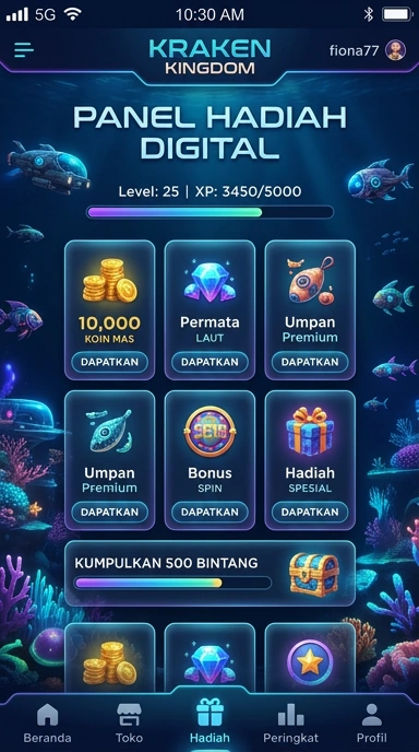 Tampilan antarmuka aplikasi fiona77 yang menarik dan mudah digunakan.
